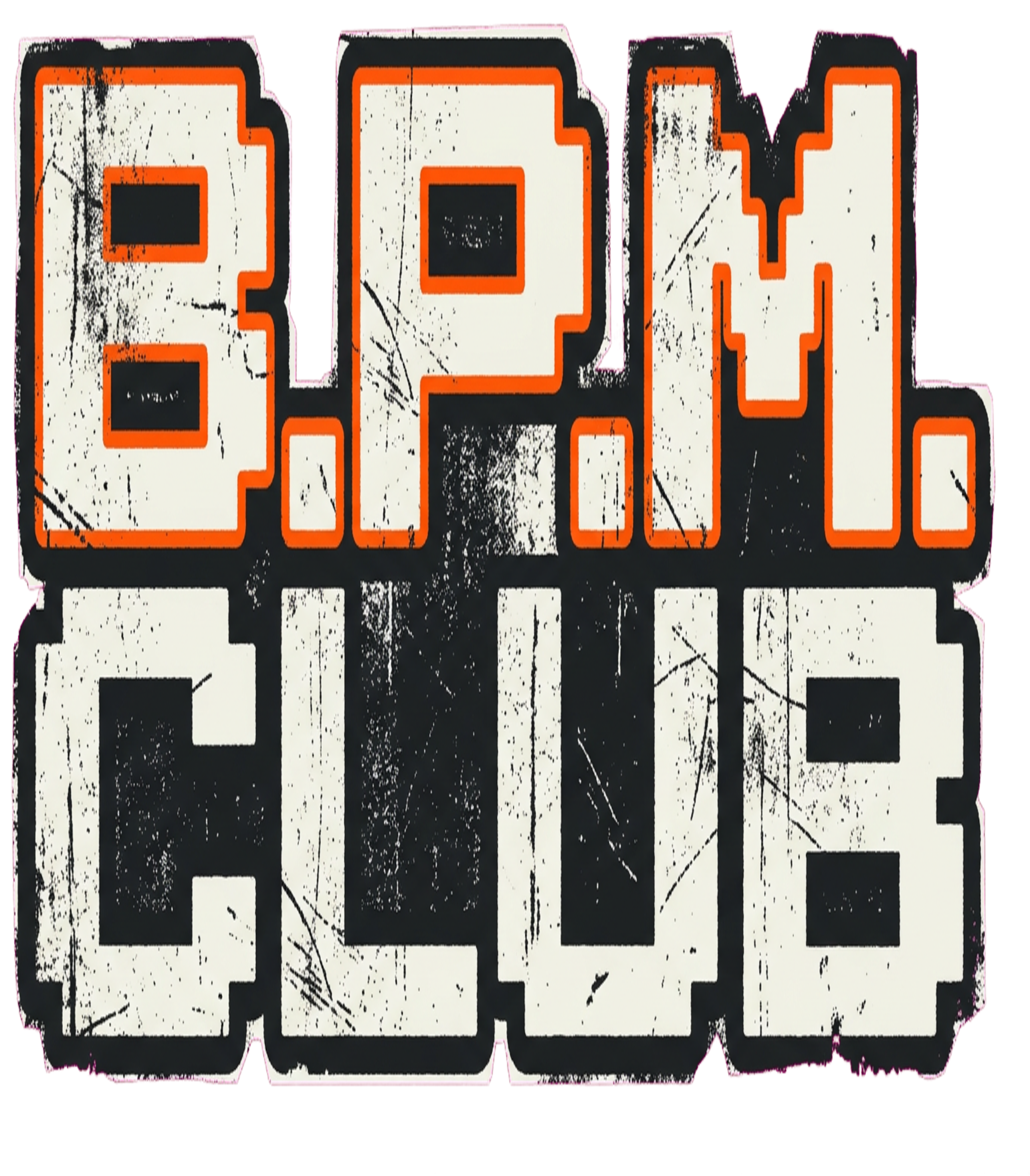 Large all caps font pixeled "B.P.M. CLUB" on two lines. full
